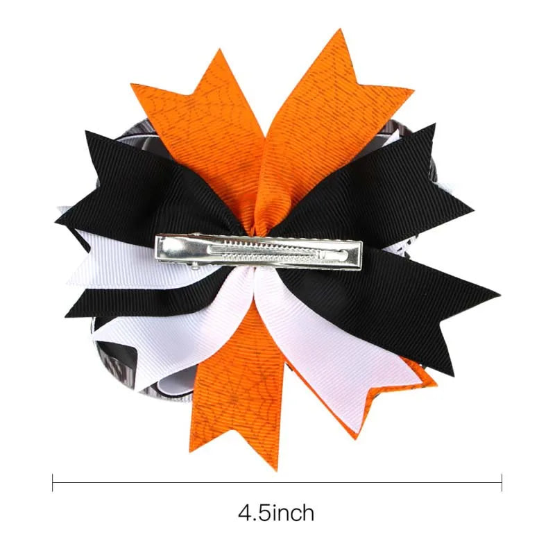 sengpan Multi-layer Swallow Tail Bow Hairpin Halloween Hair Clips for Girls Cute Pumpkin Spider Print Barrettes Hair Accessories