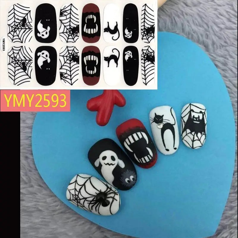 sengpan Baking Free Halloween Nail Stickers Full Sticker Fashion Nail Art Jewelry  Pumpkin Ghost Wholesale Applique Nail Sticker