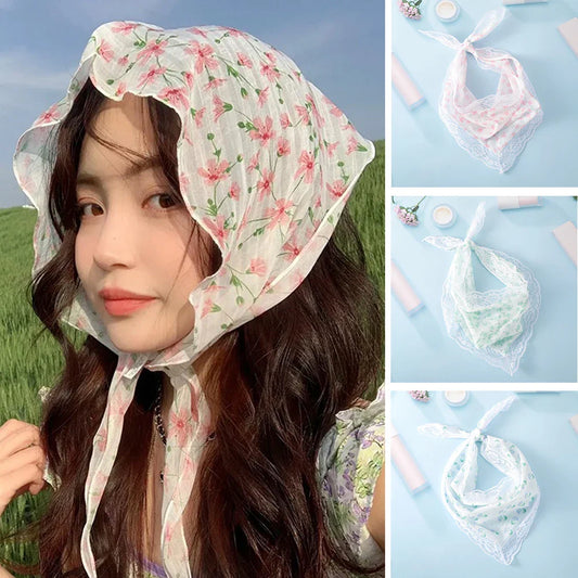 sengpan New Girl Lace Pastoral Style Headbands Hair Scarf For Women Floral Butterfly Hairbands Headwrap Fashion Turban Hair Accessories