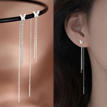 sengpan New Luxury Gold Color Long Tassel Earrings Trendy Korean Fashion White Zircon Ear Wire Women Accessories Earring Jewelry Gifts