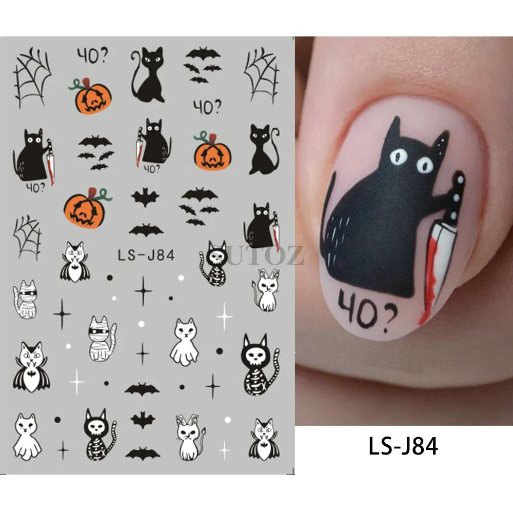 sengpan 3D Halloween Nail Art Stickers Horror Ghost Skull Evil Eye Anime Decals Bloody Rose Sticker for Nail Manicure Decoration LEBF956