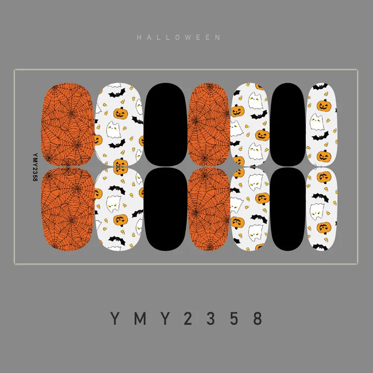 sengpan Baking Free Halloween Nail Stickers Full Sticker Fashion Nail Art Jewelry  Pumpkin Ghost Wholesale Applique Nail Sticker