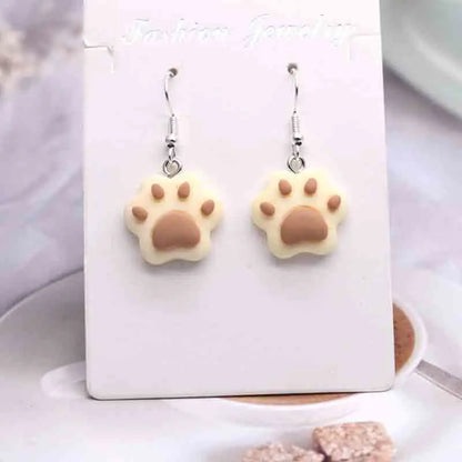 sengpan 20*22mm  Earring For Women 3D Simulation Resin Handmade Mini Cartoon Cat Paw Drop Earrings Funny Gift