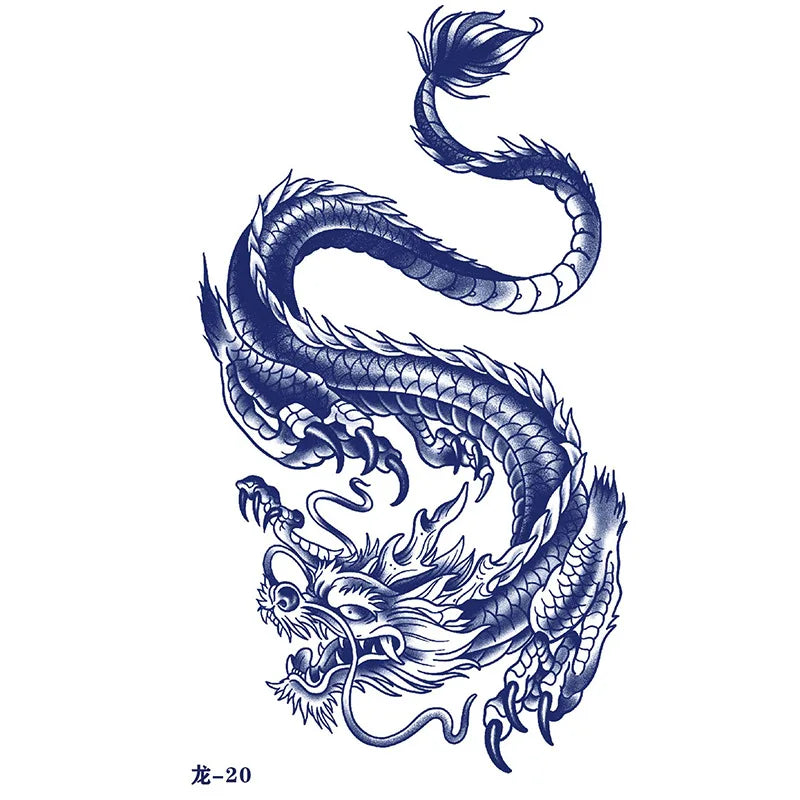 sengpan Waterproof Temporary Tattoo Sticker Japanese Style Black White Flame Dragon Body Art Fake Tattoo Flash Tattoo Arm Female Male