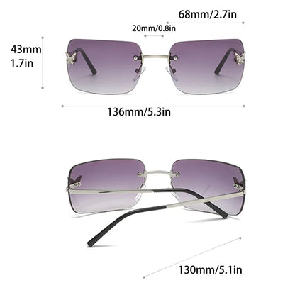 sengpan Y2K Luxury Brand Designer Rimless Square Sunglasses Women For Female Trendy Sun Glasses Diamond Butterfly Pink Punk Shades UV400