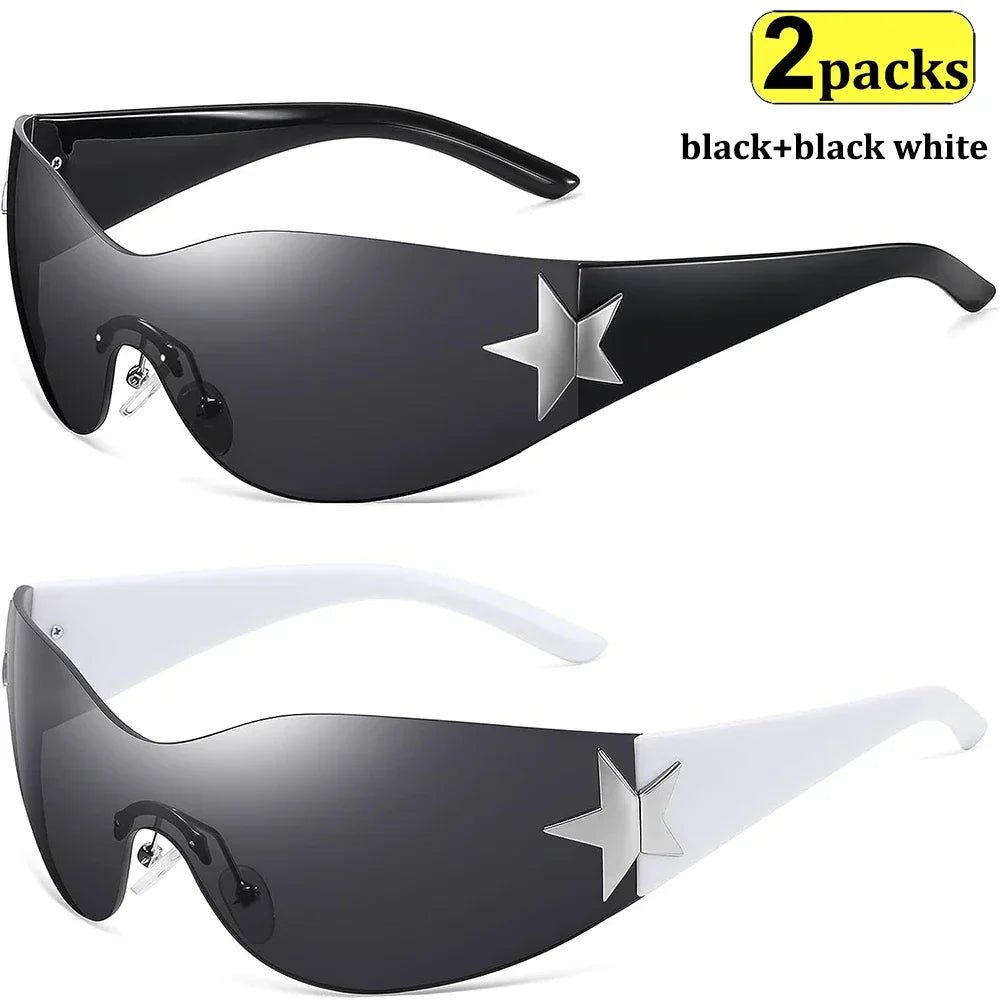 sengpan YK2 Punk Hollow Star Sunglasses Piece Rimless Sun Glasses Eyewear Googles UV400 Couple Sunglasses Lover Gift Eyeglasses