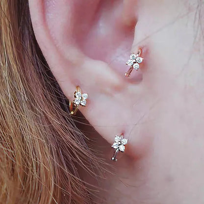 sengpan Dainty Flower Earclip Earrings for Women Piercing Cartilage Ear Ring Cute Zircon Gold Color Women's Aesthetic Jewelry KDE028