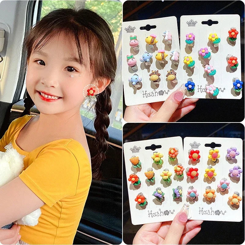 Lianfudai New 10pcs Cute Girls Earrings Ear Clip No Ear Hole Flower Earrings Children Princess Girls Birthday Gifts Kids Accessories