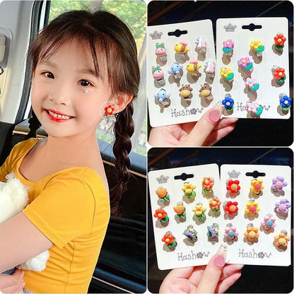 sengpan New 10pcs Cute Girls Earrings Ear Clip No Ear Hole Flower Earrings Children Princess Girls Birthday Gifts Kids Accessories