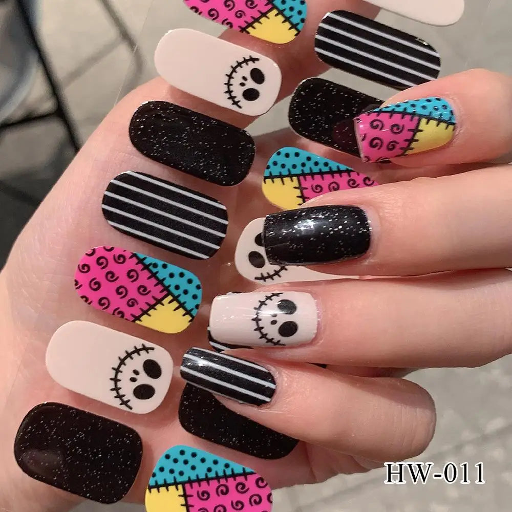 Lianfudai New Halloween Nail Sticker Self-adhesive Lacquer Strips On Nails Full Cover Skull Pumpkin Manicure Film Easter Nail Stickers