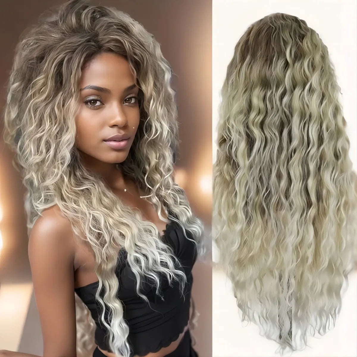 sengpan Ash Blonde Curly Wig Synthetic Long Curly Hair Wigs for Women Fluffy Hairstyle Wave Ombre Wig Costume Carnival Party Regular Wig