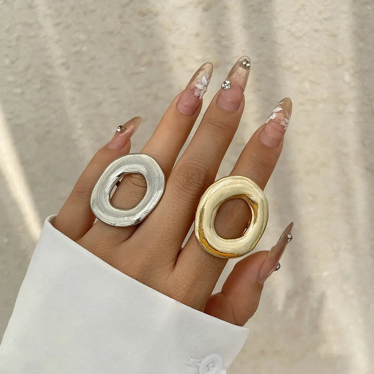 Lianfudai Hip Hop Punk Irregular Metal Rings For Women Men Fashion Geometric Gold Silver Color Knuckle Joint Ring Jewelry 2024 New