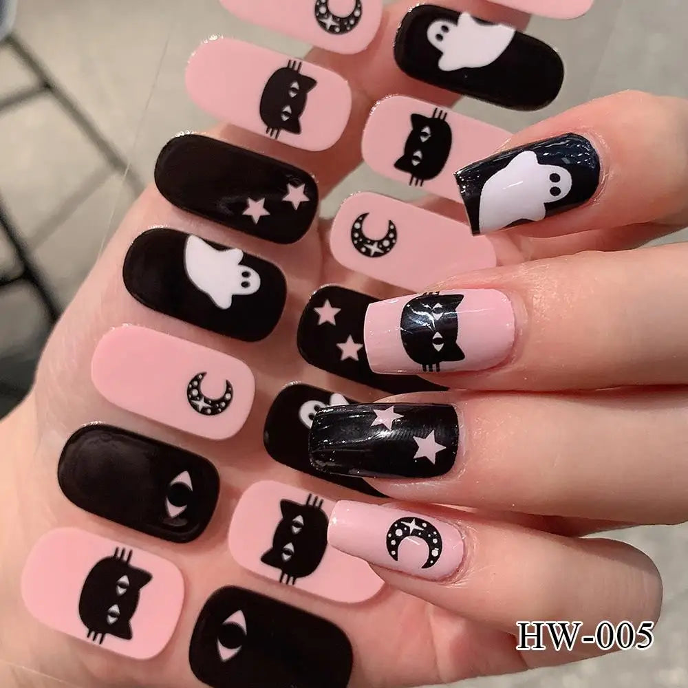 Lianfudai New Halloween Nail Sticker Self-adhesive Lacquer Strips On Nails Full Cover Skull Pumpkin Manicure Film Easter Nail Stickers