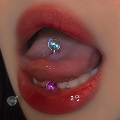 sengpan Titanium Steel Round Double Color Tongue Nails Piercing Acrylic Studs Piercing Tongue Rings Body Jewelry For Hot Women Girls