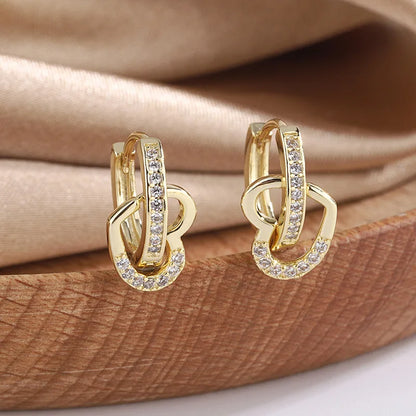 Lianfudai New 14K Real Gold Plated Hoop Earrings For Women Round Oval Shap CZ Zircon Thin Ear Hoops  High Quality Jewelry Accessories