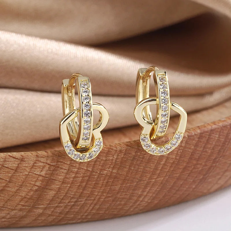 sengpan New 14K Real Gold Plated Hoop Earrings For Women Round Oval Shap CZ Zircon Thin Ear Hoops  High Quality Jewelry Accessories