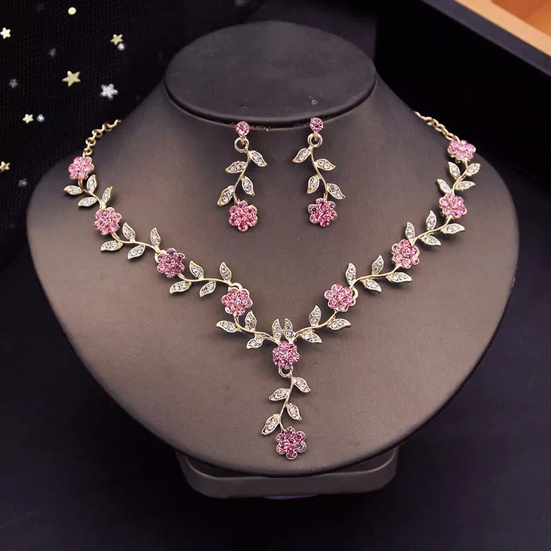 sengpan Rhinestone Bride Jewelry Sets for Women Luxury Flower Choker Necklace Earrings Wedding Dress Bridal Necklace Sets Fashion