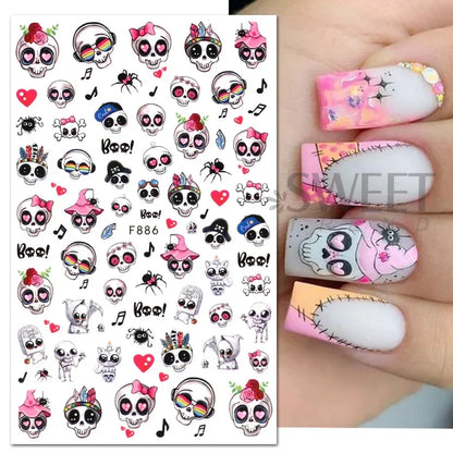 sengpan 5D Halloween Ghost Pumpkin Embossed Nail Stickers Decals Spider Web Clown Bone Nail Art Gel Sliders Design Manicure Decorations