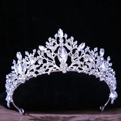 sengpan Korean Luxury White Crystal Crown Hair Accessories Tiara Women Wedding Rhinestone Bridal Silver Color Crown Hair Jewelry