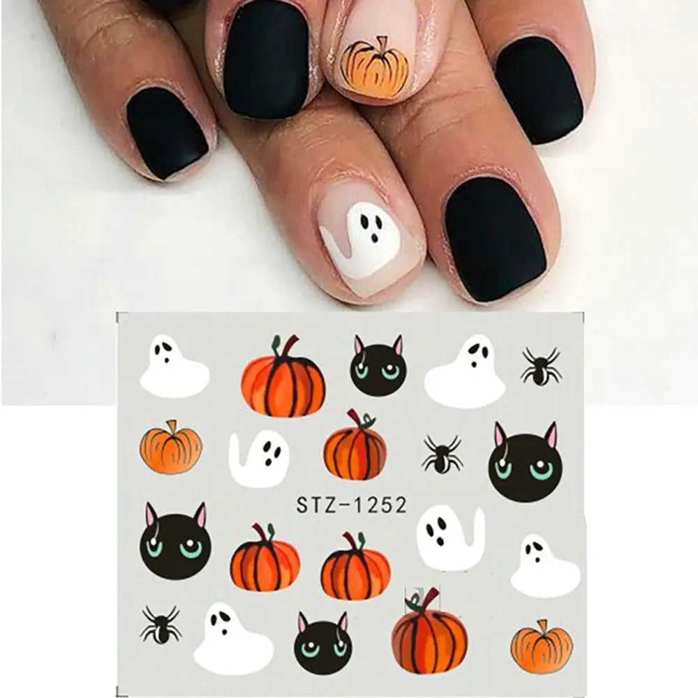 sengpan Halloween Pumpkins Nail Art Water Decals Stickers Spiders Web Fake Nail Accessories Nail Art Decoration Mummy Ghost