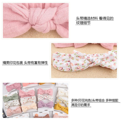 Lianfudai 3PC/lot Muslin Cotton Linen Baby Headband Newborn Knotted Hair Bow Turban Floral Print Headband Children Girls Hair Accessories