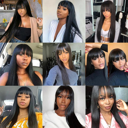 sengpan 30Inch Straight 3x1 Middle Part Lace Human Hair Wig With Bangs For Women Brazilian Wigs On Sale Cheap Fringe Bob Wig 180 Density