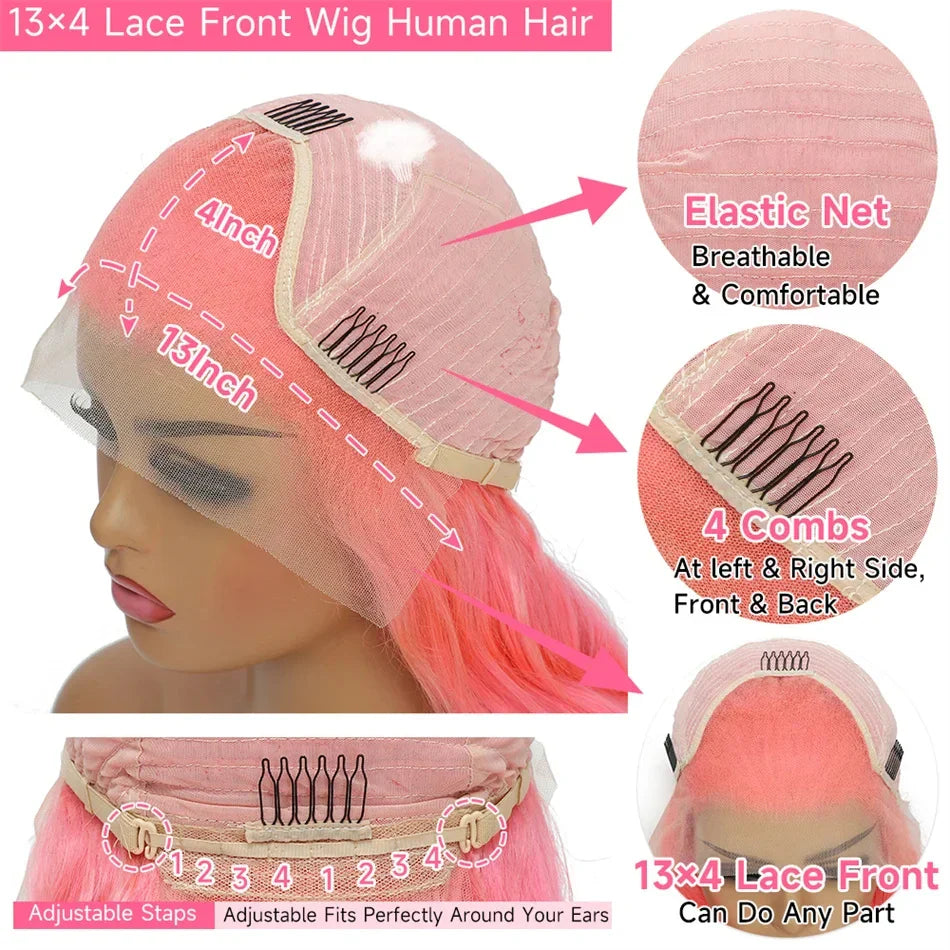 sengpan Body Wave 13x4 13x6 Hd Lace Frontal Wig Pre Plucked Transparent Colored Lace Front Pink Wig For Women Human Hair Wigs