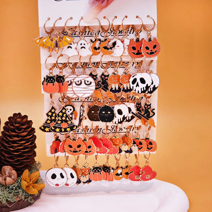 sengpan 10pcs Halloween Art series earrings with horror alloy oil drop pumpkin bat spider web ghost earrings set for women