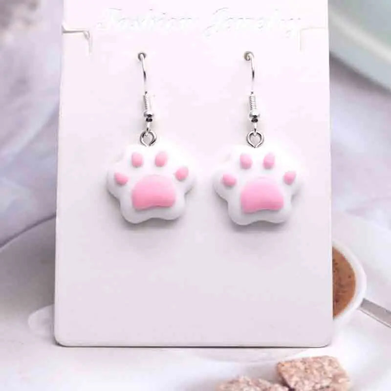 sengpan 20*22mm  Earring For Women 3D Simulation Resin Handmade Mini Cartoon Cat Paw Drop Earrings Funny Gift