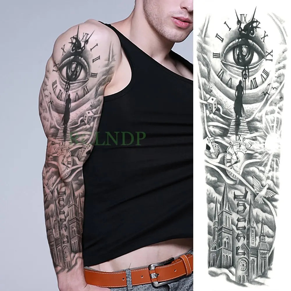 sengpan Waterproof Temporary Tattoo Sticker Anubis Ancient Egypt Greece Zeus Eye Full Arm Fake Tatto Flash Tatoo Sleeve for Men Women