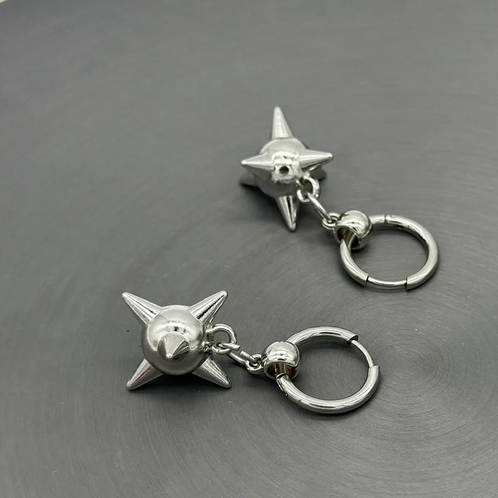 sengpan Gothic Spiky Ball Hoop Dangle Earrings for Women Y2K Punk Spike Morning Star Charm Drop Earrings Grunge Aesthetic Earrings