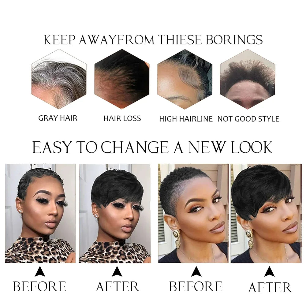 sengpan Short Human Hair Wigs Pixie Cut Straight perruque bresillienne for Black Women Machine Made Wigs With Bangs Cheap Glueless Wig