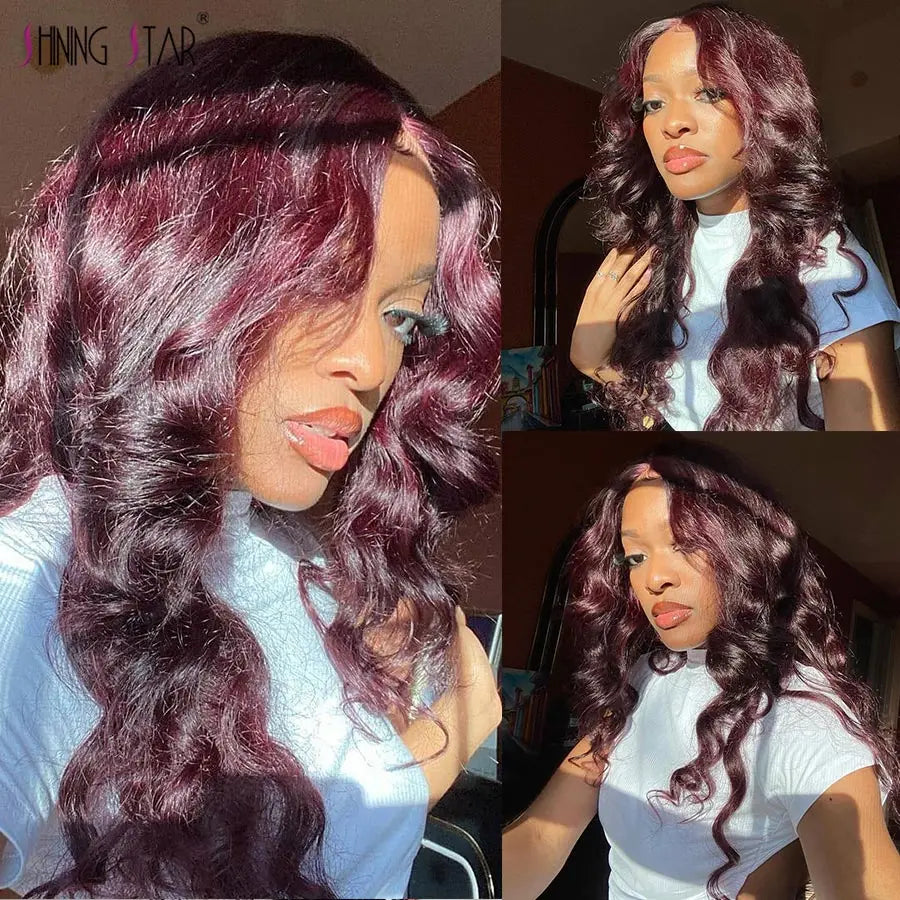 sengpan Dark Burgundy Color 13X4 Lace Front Wigs For Women 13x6 Lace Front Human Hair Wig 99J Body Wave Brazilian Hair Wig Glueless Wig