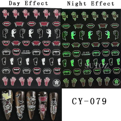 sengpan 3D Halloween Nail Art Stickers Horror Ghost Skull Evil Eye Anime Decals Bloody Rose Sticker for Nail Manicure Decoration LEBF956