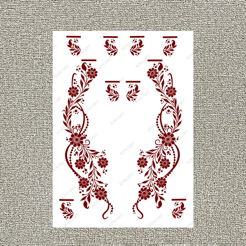 sengpan Maroon Henna Tattoo Stickers for Women Waterproof Temporary Tattoos  for Hand Flower Fake Tattoo for Wedding Festival Body Art