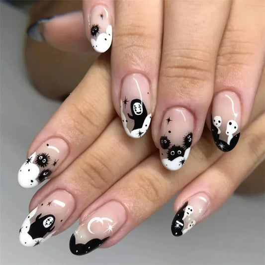 sengpan 24pcs Artificial Acrylic Nail Art Fake Nails Full Coverage Removable Press on Nails Halloween Pumpkin Skull Moon False Nail Tip