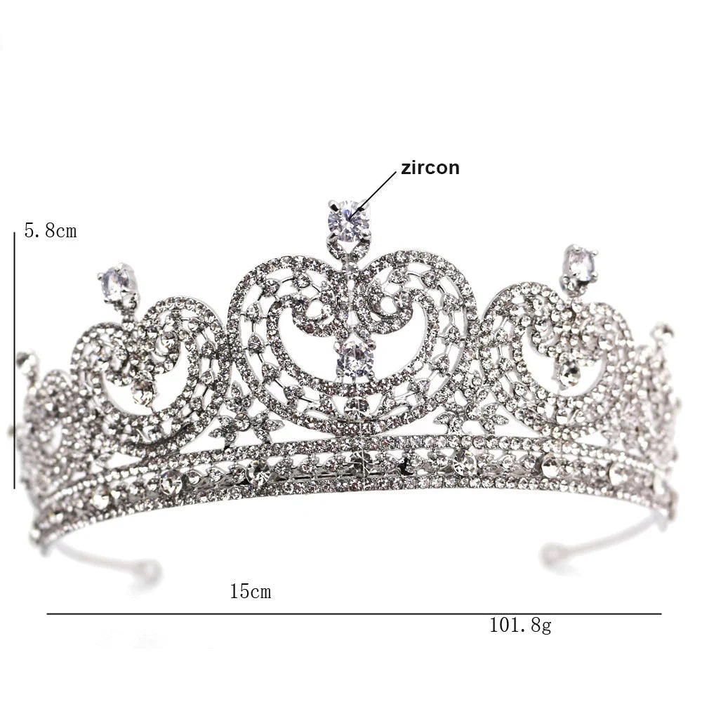 sengpan Bride Wedding Headdress Tiara Rhinestone Crystal Heart Shaped Princess Bridal Round Crown Headwear Wedding Hair Accessories