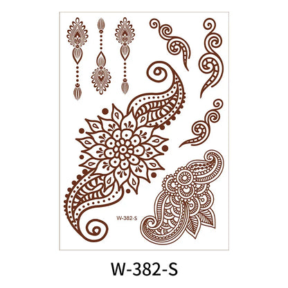 sengpan Waterproof Temporary Brown Henna Tattoo Stickers Chest Lace Mandala Henna Tattoos for Women Diamond Flower Body Art Fake Tatoo