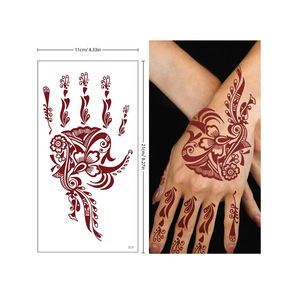 sengpan Red Lace Henna Tattoo Sexy Maroon Tattoo Stickers Waterproof India Mehndi Design Temporary Tattoos Finger Hand Tattoo For Women