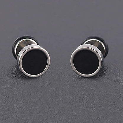 sengpan Men's Earings Titanium Steel Round Black Oil Drip Stud Earrings For Men Korean Fashion Stainless Steel Punk Jewelry Accessories