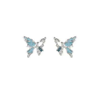 sengpan Blue Crystal Butterfly Earrings Women Fashion Trend Stud Earrings Female Korean Jewelry