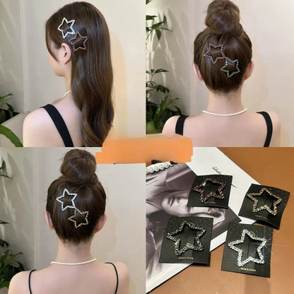 sengpan New Fashion Sparkling Five-pointed Star Hairpin Headdress Korean Trendy Shiny Zircon Pentagram Hair Clip Female Hair Accessories