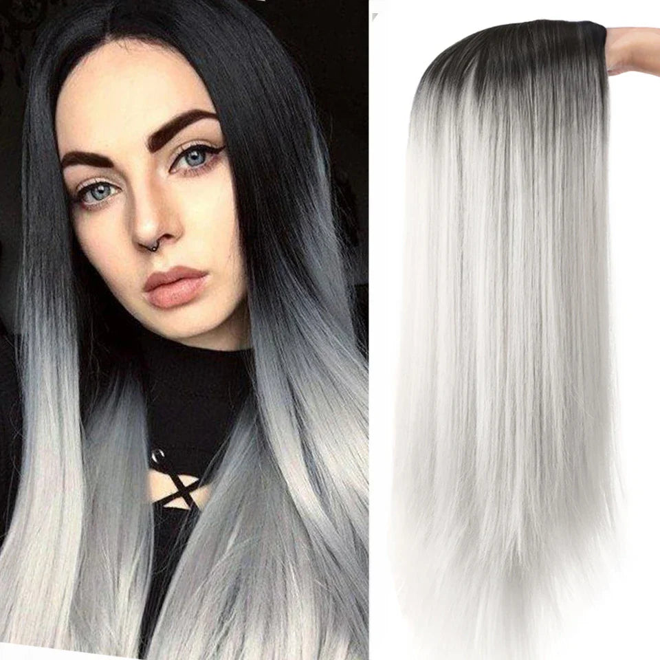 sengpan synthetic long straight hair women's wig silver gradient gray wig cosplay lolita bangs wig party wig