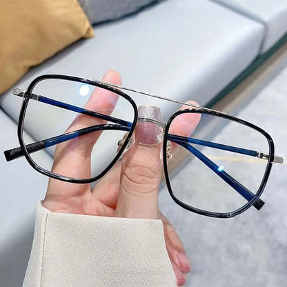 Lianfudai NEW Double Bridge Square Anti-blue Light Glasses Women Men Vintage Transparent Computer Glasses Oversize Frame Eyeglasses 1PC