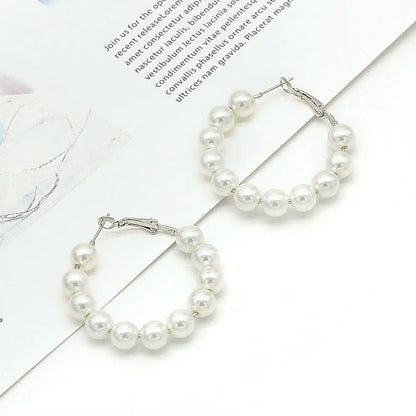 sengpan Pearl Earrings Set Small / Big Hoops Statement Pearls Earring Women Oversized Circle Earrings Ear Hoops Ear Rings Party Jewelry