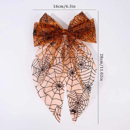 sengpan Halloween Large Bow Hair Clip Spiderweb Bows Hairpin for Women Terror Skull Mesh Bowknote Barrettes Girl Hair Accessories