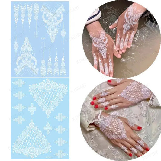 sengpan White Henna Tattoo Sticker Waterproof Temporary Tattoos for Women Body Art Mehndi Stickers for Hand Wedding Party Hena Tattoo