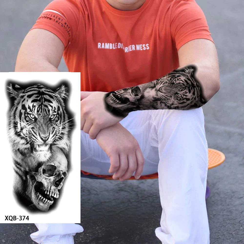 sengpan Black Forest Animal Temporary Tattoos for Men Wolf Tattoo Stickers Tiger Skull Skeleton Fake Tattoo for Women Arm Sleave