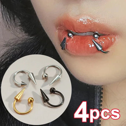 sengpan 4PCS Titanium Steel Hoop Piercing Lip Ring Goth Rivet Lip Piercing Nose Ring Lip Stud Piercing Earrings Hip Hop Body Jewelry