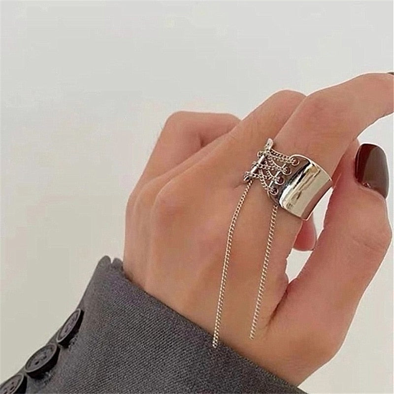 sengpan Modern Jewelry Geometric Personality Chain Tassel Metal Rings For Women Female  New Trend  Party  Gifts